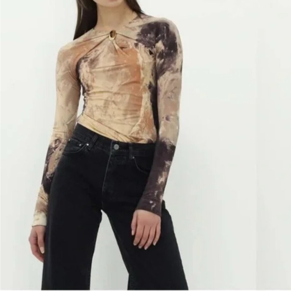 Jonathan Simkhai Tie-Dye Long Sleeve Top in Brown and Black